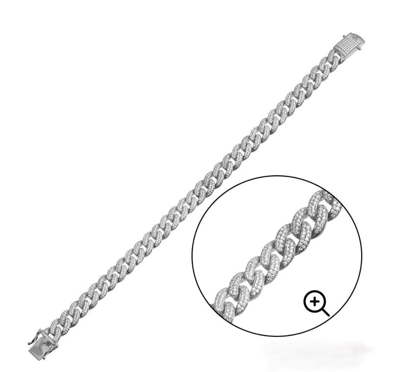 Rhodium Plated 925 Sterling Silver Moissanite Miami Cuban 9.5mm Bracelet Size: 7"