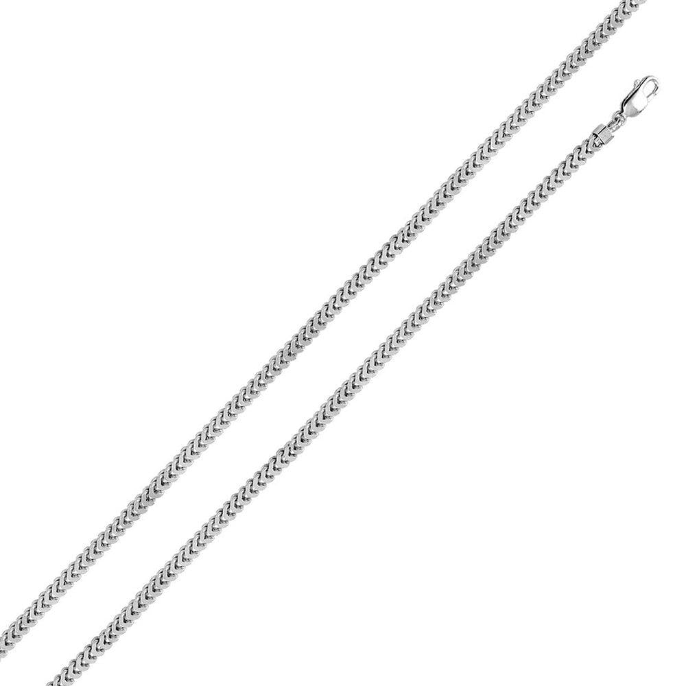 Rhodium Plated 925 Sterling Silver Hollow Franco Chain or Bracelet 3.6mm