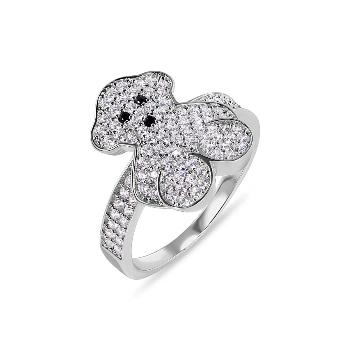 Rhodium Plated 925 Sterling Silver Teddy Bear Clear CZ Studded 15.5mm Ring