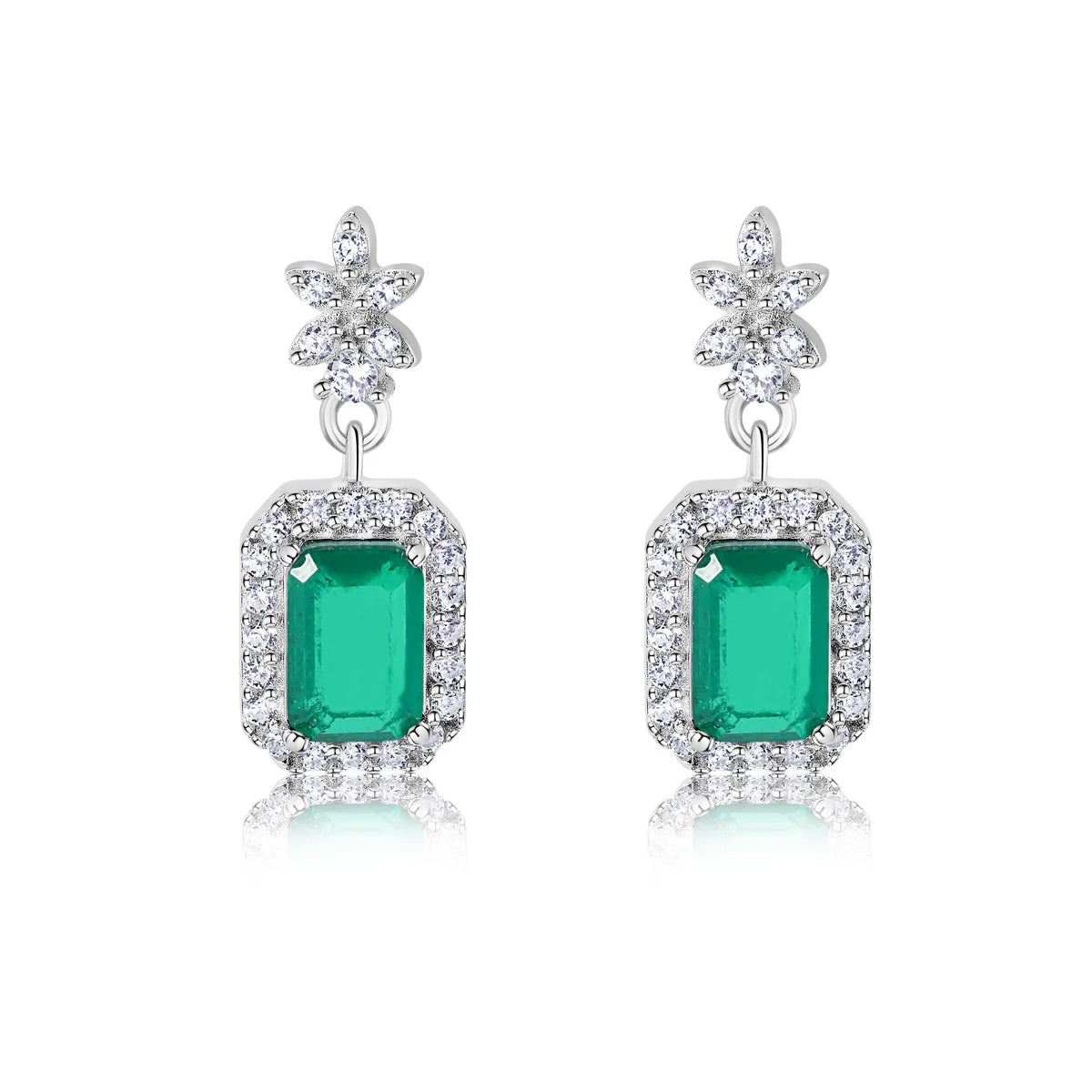 Rhodium Plated 925 Sterling Silver Dangling Green CZ Stud Earrings