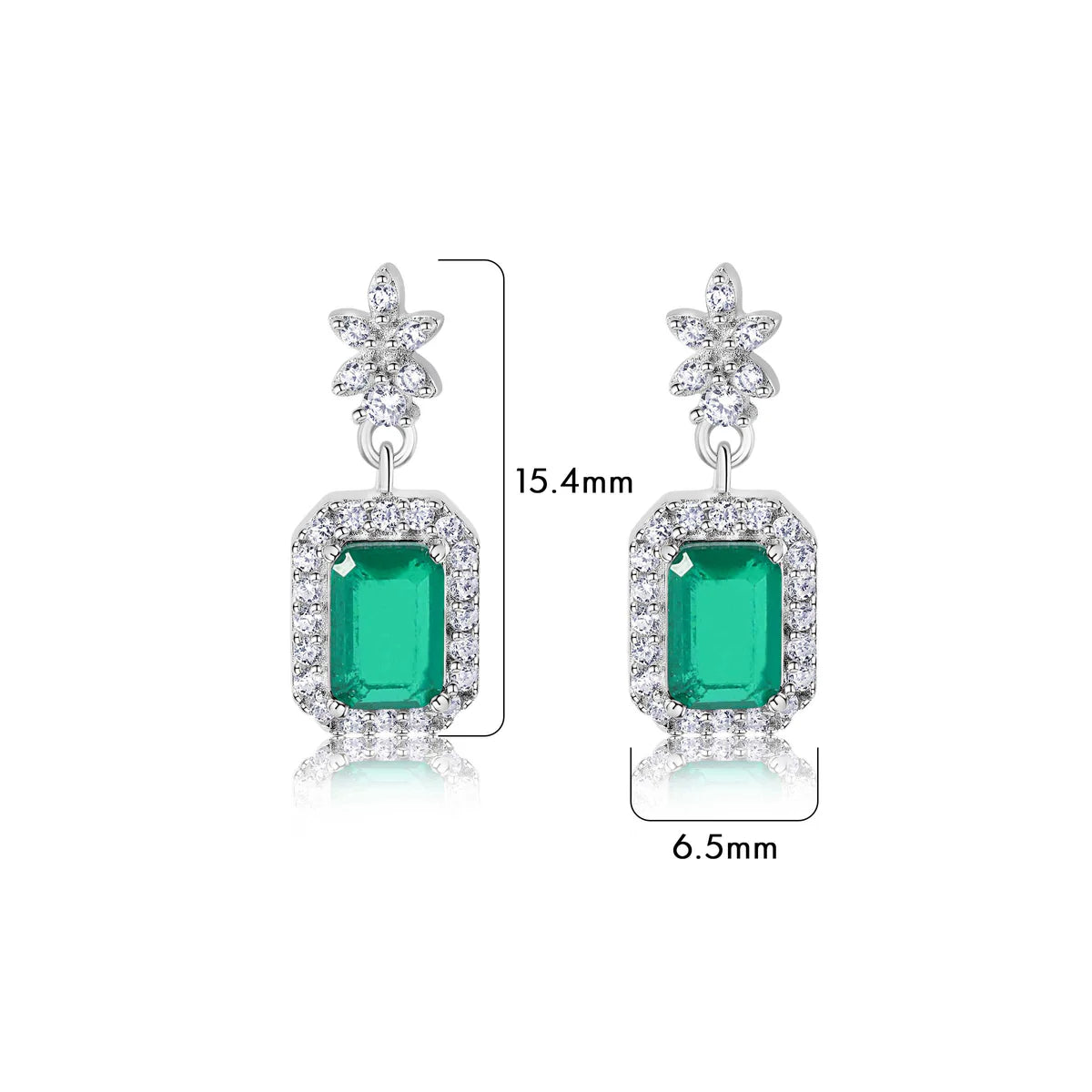 Rhodium Plated 925 Sterling Silver Dangling Green CZ Stud Earrings