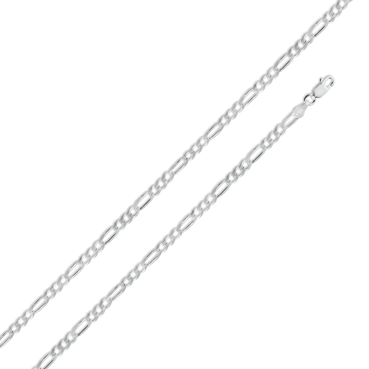 Sterling Silver 925 Super Flat Figaro 100 Chain and Bracelet 3.9mm