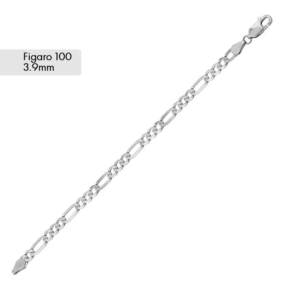 Sterling Silver 925 Super Flat Figaro 100 Chain and Bracelet 3.9mm