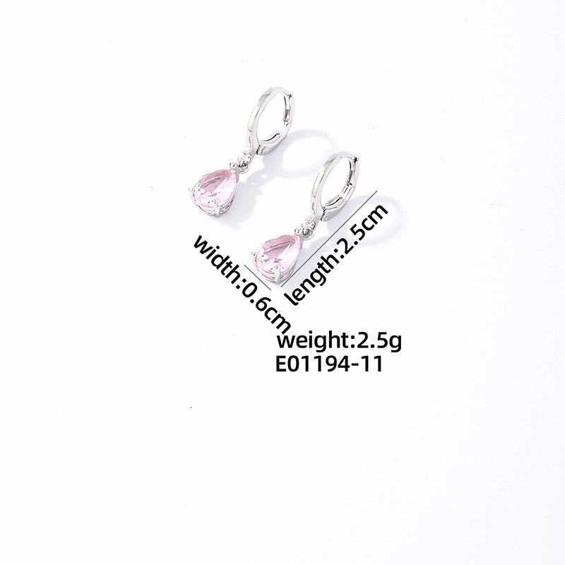 Rose quartz Casual Vintage Style Simple Style Water Droplets Plating Inlay Stainless Steel Zircon White Gold Plated Gold Plated Drop Earrings