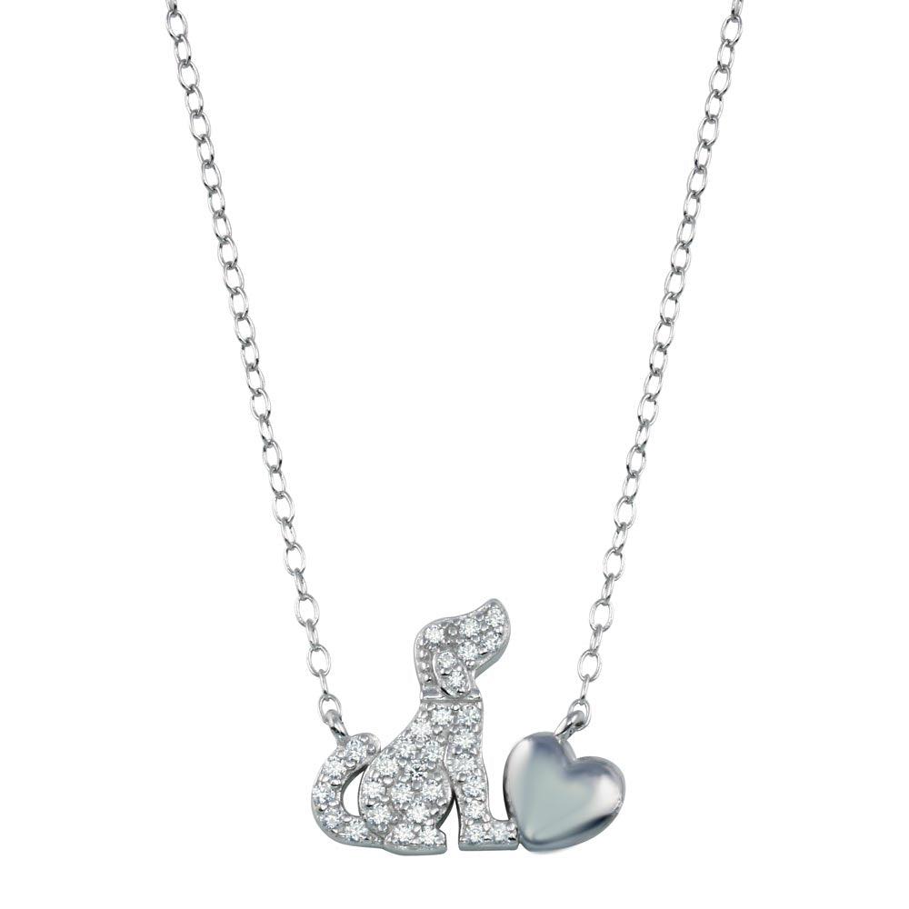 Rhodium Plated 925 Sterling Silver Dog Heart Necklace