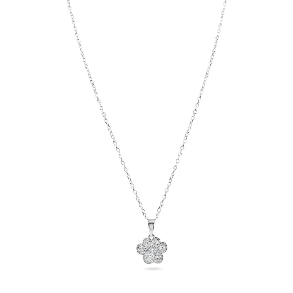 Rhodium Plated 925 Sterling Silver Paw Pendant Necklace