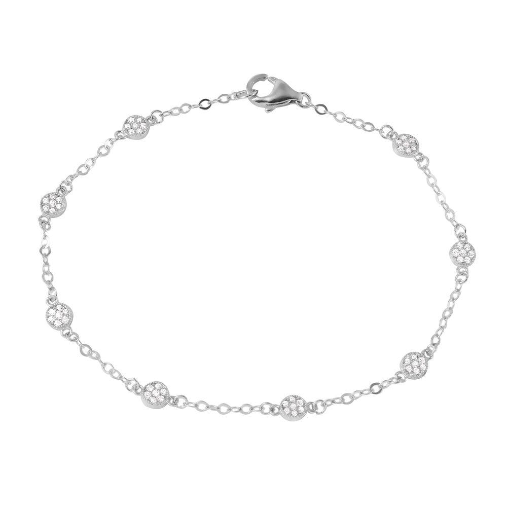 Silver 925 Rhodium Plated Small Round Floral CZ Bracelet